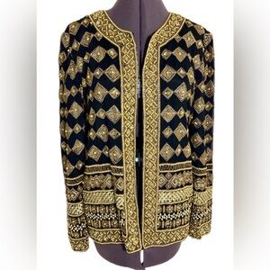Adrianna Papell Vtg Silk Beaded Ornate Evening Jacket M Rumi KPop Maximalist